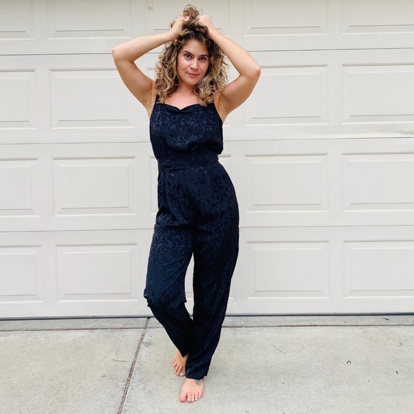 Vintage Pants - vintage 70s/80s silky black jumpsuit by Caron